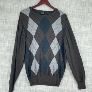 Jos A Bank Mens Size M long sleeve argyle merino wool sweater 2582